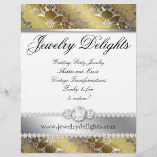 Jewellery Flyer Hair Salon Floral Damask Gold Silv