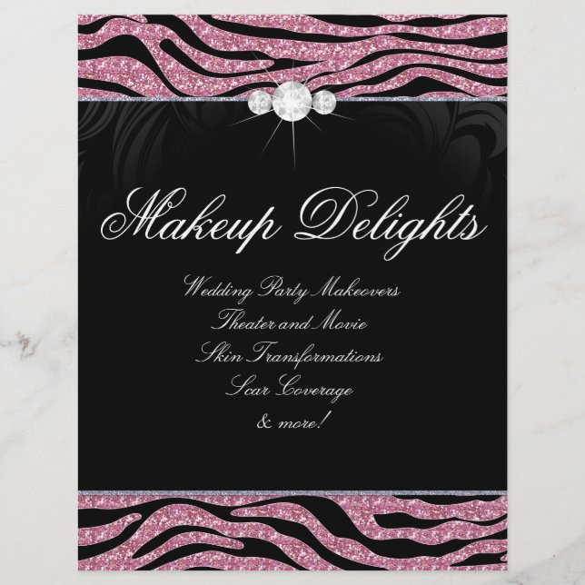 Jewellery Flyer Hair Salon Zebra Glitter Pink (Front)