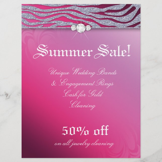Jewellery Flyer Hair Salon Zebra Sparkle Pink Red (Front)