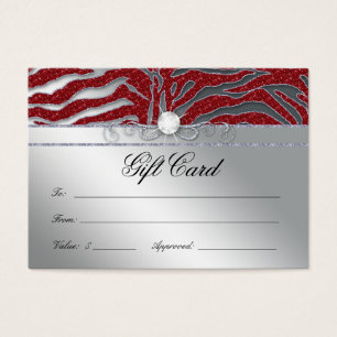 Jewellery Gift Card Luxury Zebra Red Silver Sparkl