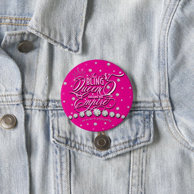 Jewellery Glitter Bling Queen Pink 3 Inch Round Button (In Situ)