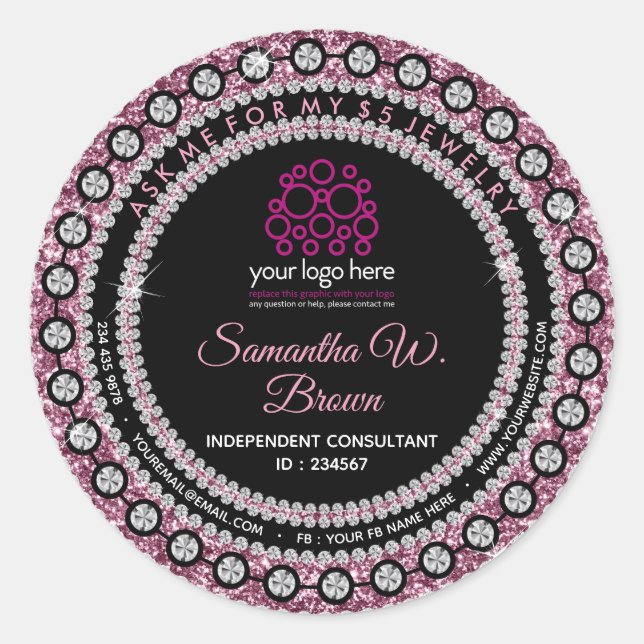 Jewellery Glitter Pink Classic Round Sticker (Front)