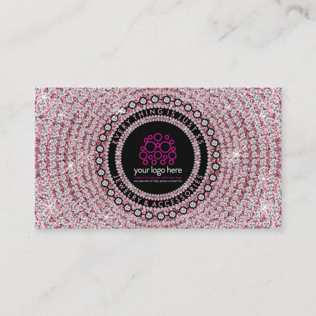 Jewellery Glitter Pink Diamonds Business Card (Front)