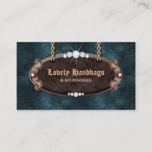 Jewellery Handbag Purse Suede Denim Blue Chocolate Business Card