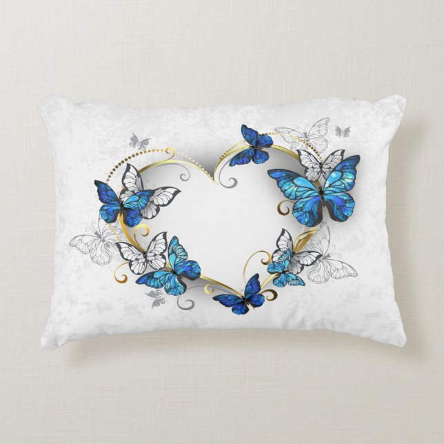 Jewellery Heart with Butterflies Morpho Accent Pillow (Front)