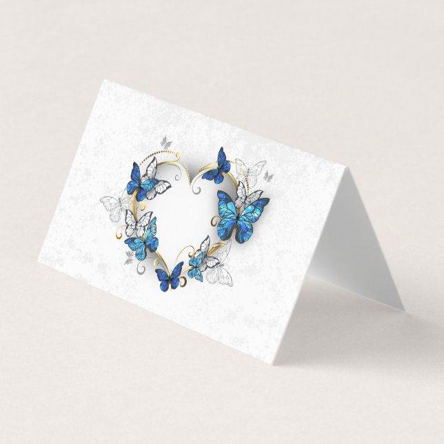 Jewellery Heart with Butterflies Morpho Business Card (Front)