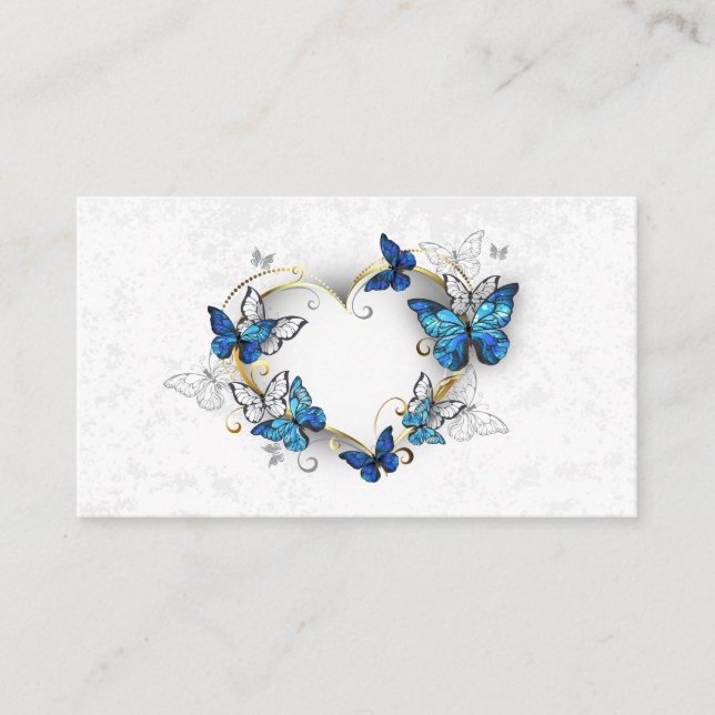 Jewellery Heart with Butterflies Morpho Business Card (Front)