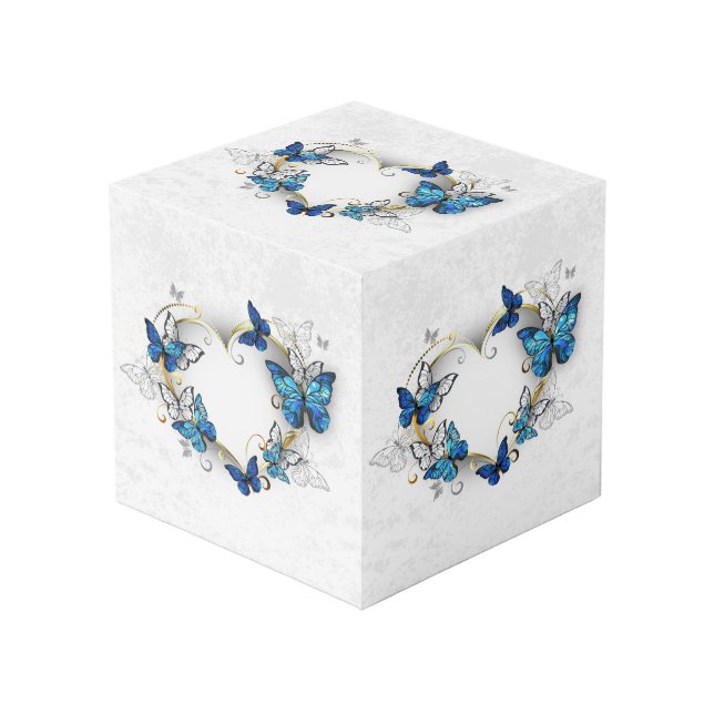 Jewellery Heart with Butterflies Morpho Cube (Front Angled)