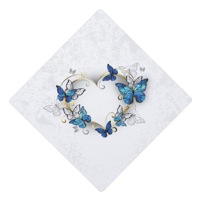 Jewellery Heart with Butterflies Morpho Graduation Cap Topper (Front)