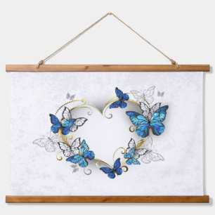 Jewellery Heart with Butterflies Morpho Hanging Tapestry