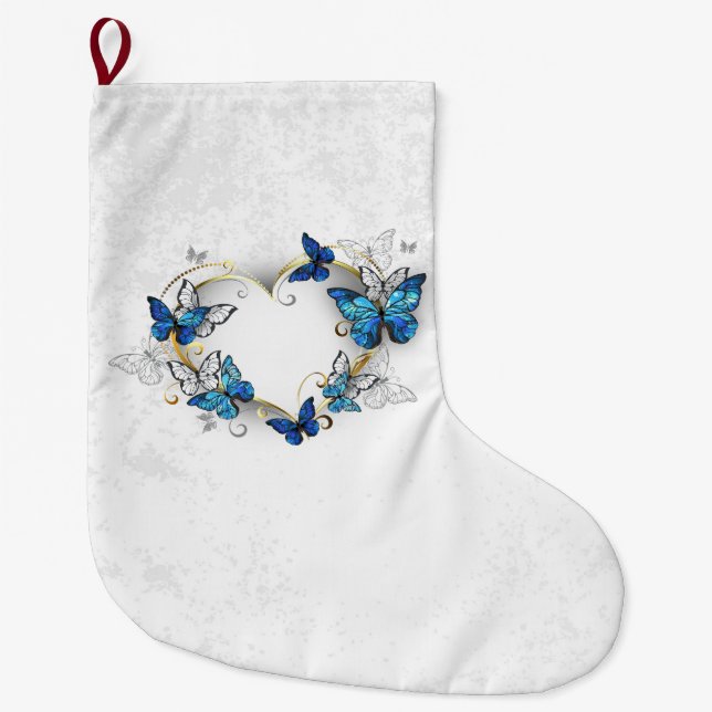 Jewellery Heart with Butterflies Morpho Large Christmas Stocking (Front)