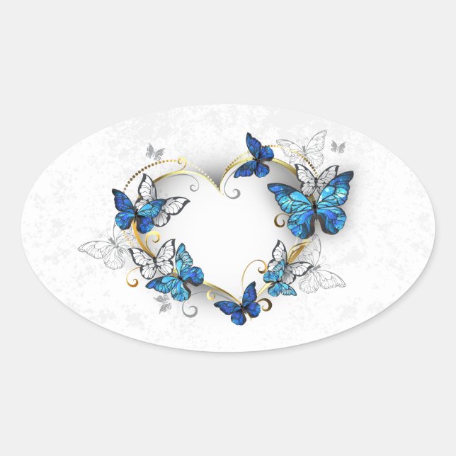 Jewellery Heart with Butterflies Morpho Oval Sticker (Front)