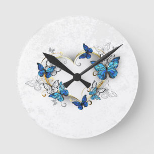 Jewellery Heart with Butterflies Morpho Round Clock