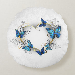 Jewellery Heart with Butterflies Morpho Round Pillow