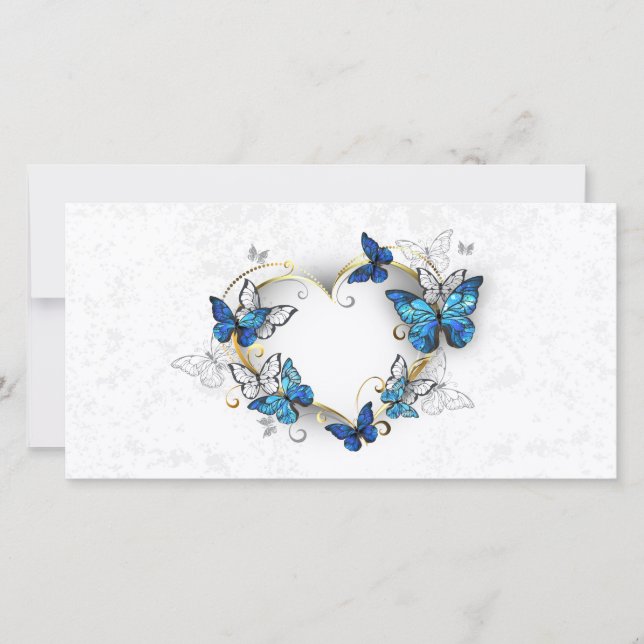 Jewellery Heart with Butterflies Morpho Save The Date (Front)