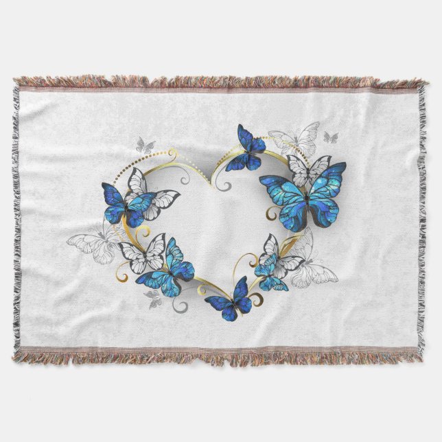 Jewellery Heart with Butterflies Morpho Throw Blanket (Front)