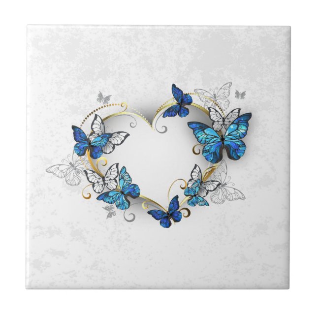 Jewellery Heart with Butterflies Morpho Tile (Front)