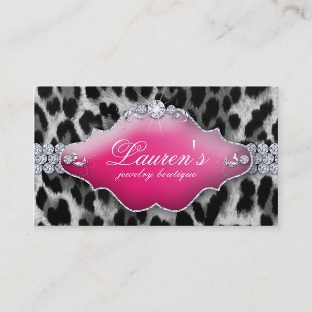 Jewellery Leopard Business Card Black Pink (Front)