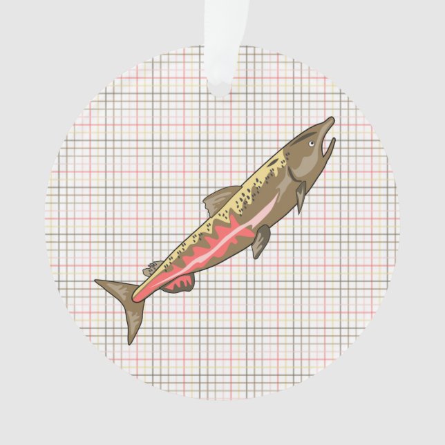 Jewellery - Pendant - Chinook Salmon on Plaid Ornament (Front)