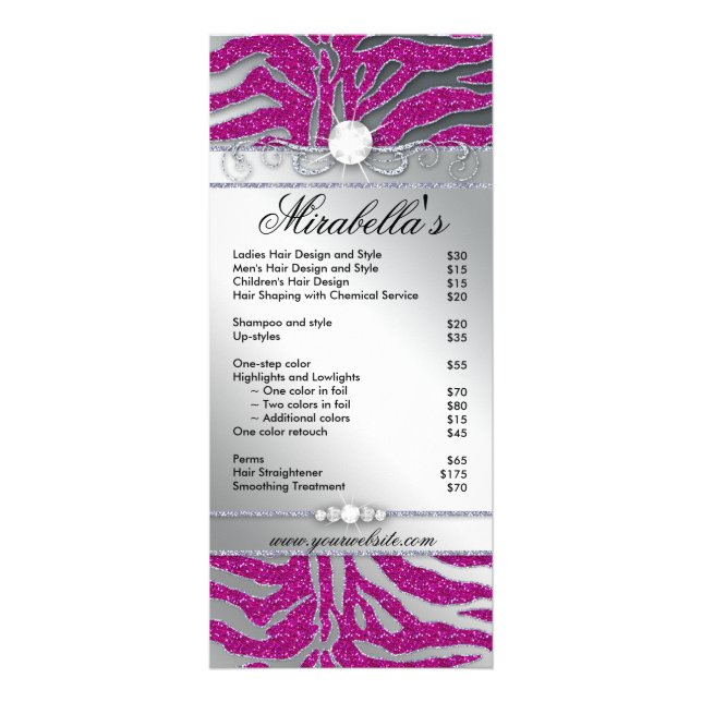 Jewellery Rack Card Zebra Luxury PInk Sparkle Silv (Front)