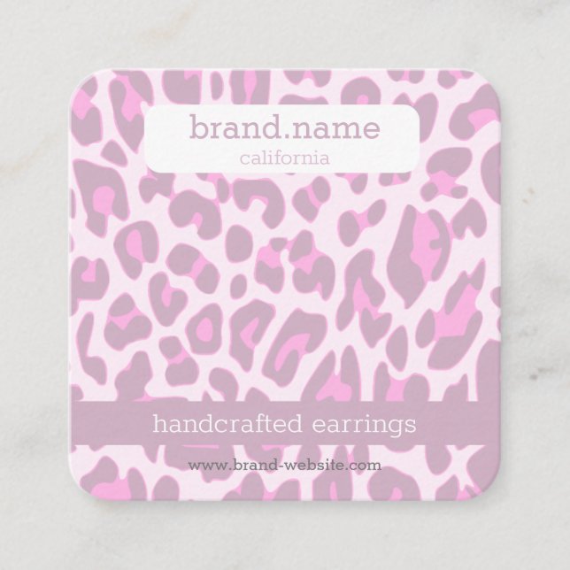 Jewellery Stud Display Pink Leopard Print Handmade Square Business Card (Front)