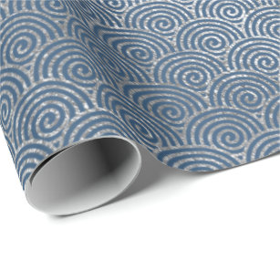 Jewellery Waves Art Deco Blue Silver Vip Wrapping Paper