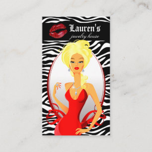 Jewellery Woman Red Zebra Lips Black Blonde Business Card