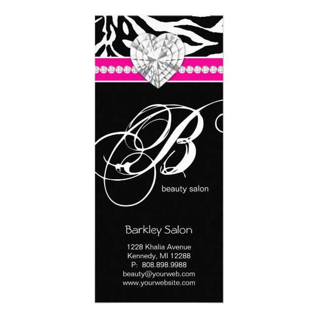 Jewellery Zebra Beauty Salon Spa Pink Rack Card (Front)