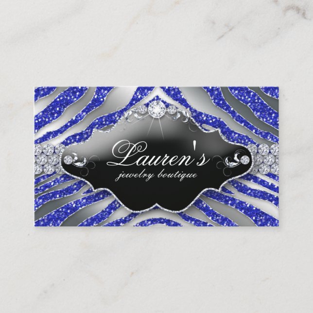 Jewellery Zebra Business Card Sparkle Blue SB (Front)