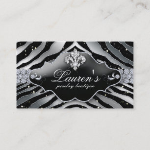 Jewellery Zebra Fleur de lis Sparkle Black Silver Business Card