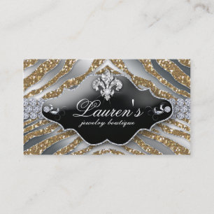Jewellery Zebra Fleur de lis Sparkle Gold Silver Business Card