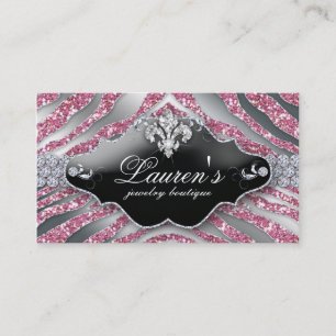 Jewellery Zebra Fleur de lis Sparkle Pink SB Business Card