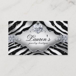 Jewellery Zebra Valentine's Heart Sparkle Black Business Card
