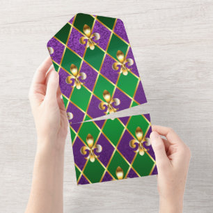 Jewelry Background Mardi Gras All In One Invitation