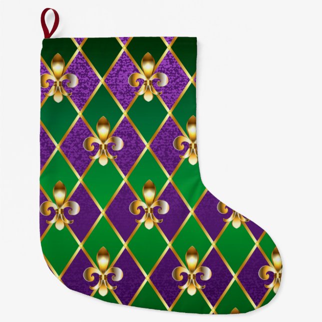 Jewelry Background Mardi Gras Large Christmas Stocking (Front)