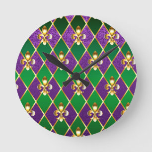 Jewelry Background Mardi Gras Round Clock