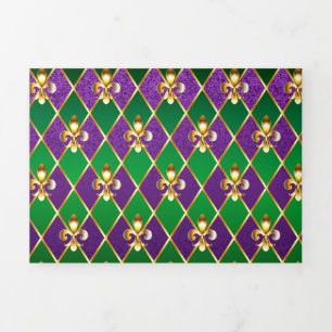 Jewelry Background Mardi Gras Tri-Fold Invitation