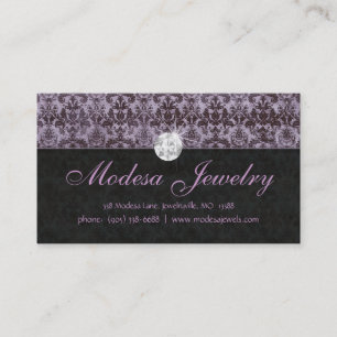 Jewelry Business Card Birthstones Damask Purple