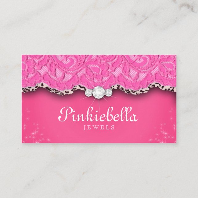 Jewelry Business Card Leopard Lace Pink (Front)