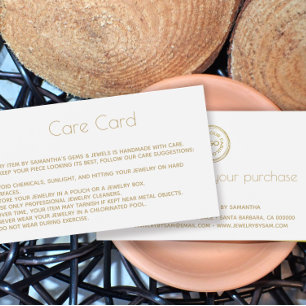 Jewelry Care Card Instructions avec logo White