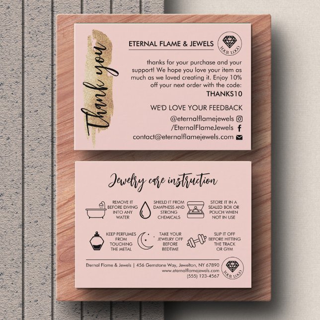 Jewelry Care White Chic Script Pink Thank You Card (Creator Uploaded)