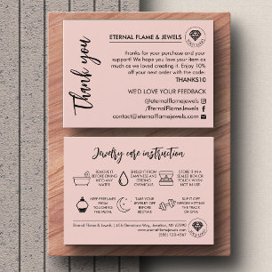 Jewelry Care White Chic Script Pink Thank You Card