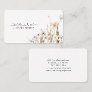 Jewelry Designer Pink Gold Glitter Wildflowers Business Card