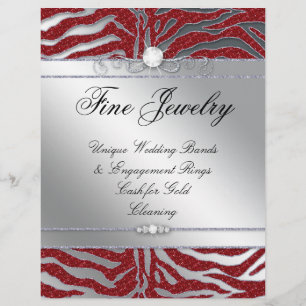 Jewelry Flyer Hair Salon Zebra Sparkle Red Silver