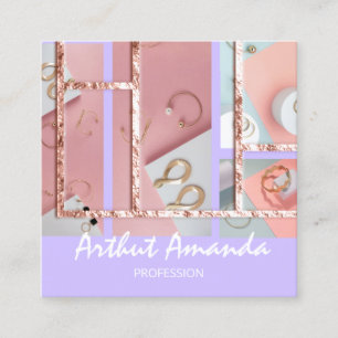 Jewelry Luxury Gold Pearl Rose Pink Purple Frame Square Business Card