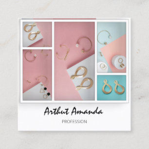 Jewelry Luxury Goods Pearls Rose Pink White Framed Square Business Card