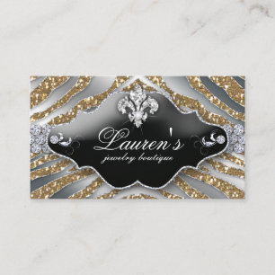 Jewelry Zebra Fleur de lis Sparkle Gold Loyalty Card