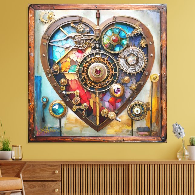 Jewels And Stained Glass Heart Steampunk Series Canvas Print (Insitu(LivingRoom))