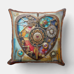 Jewels And Stained Glass Heart Steampunk Series Throw Pillow