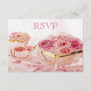 Jewels, Boxes & Pink Flowers RSVP Card
